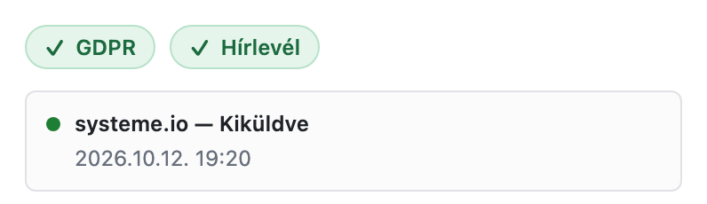 A hozzájárulás-jelek és alattuk a feliratkoztatás doboza Kiküldve állapotban