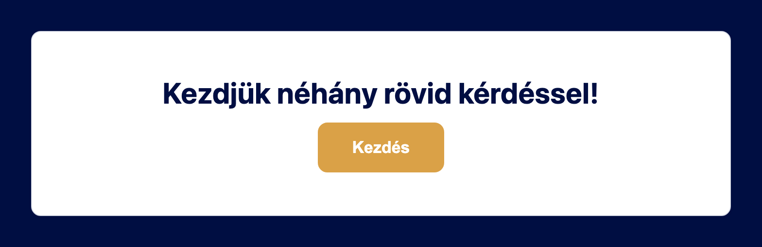 A foglaló nyitóképernyője a Kezdés gombbal