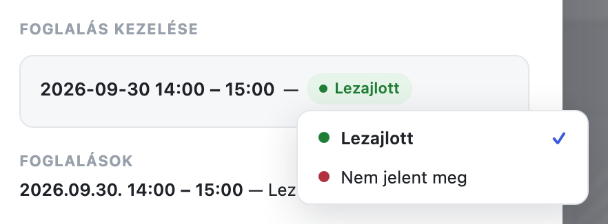 A Lezajlott és Nem jelent meg közti választó